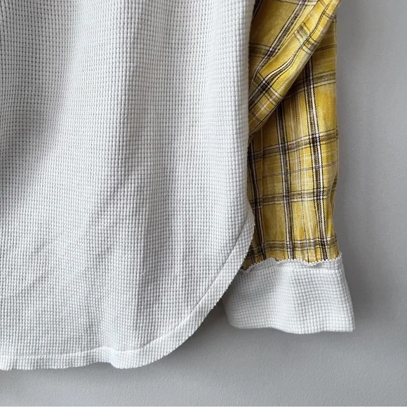 POL Boho Waffle Knit Henley Mixed Plaid Floral Print Women’s Long Sleeve Top L - Picture 4 of 12